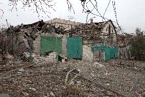 Aftermath of Russian shelling of Yasnohirka village near Kramatorsk