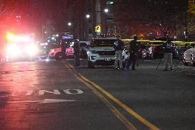 Crime Scene Investigators At Scene Where 29-year-old Man Killed In Shooting In Fleetwood Section Of Bronx New York