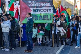 Demonstrators Display Anti-Israel Banners And Flags At A Pro-Palestinian Rally In Munich