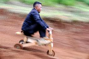 Traditional Bamboo Car Game in Bandung - Indonesia