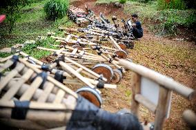 Traditional Bamboo Car Game in Bandung - Indonesia