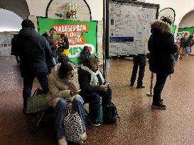 People shelter in Kyiv Metro during air alert