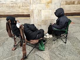 People shelter in Kyiv Metro during air alert