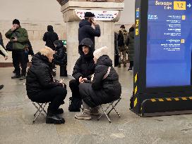 People shelter in Kyiv Metro during air alert