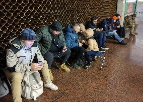 People shelter in Kyiv Metro during air alert