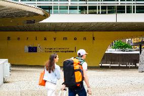 Visitors In Front Of The EU Commission Building In Brussels