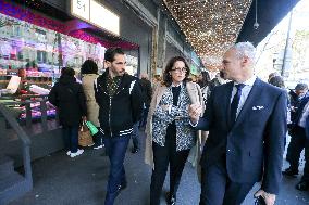 French Minister Of Tourism Visits The Galeries Lafayette And Printemps Department Stores