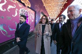 French Minister Of Tourism Visits The Galeries Lafayette And Printemps Department Stores