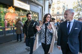 French Minister Of Tourism Visits The Galeries Lafayette And Printemps Department Stores