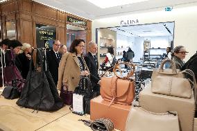 French Minister Of Tourism Visits The Galeries Lafayette And Printemps Department Stores