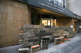 Farmers Construct A  Wall In Front Of The INRAE In Paris