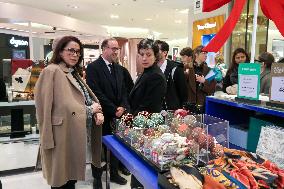 French Minister Of Tourism Visits The Galeries Lafayette And Printemps Department Stores