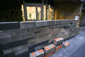 Farmers Construct A  Wall In Front Of The INRAE In Paris