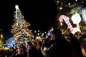 Illumination Of Christmas Tree In Athens