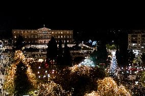 Illumination Of Christmas Tree In Athens