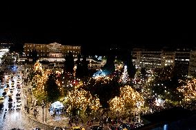 Illumination Of Christmas Tree In Athens