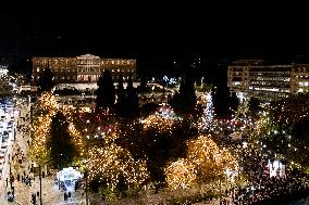 Illumination Of Christmas Tree In Athens