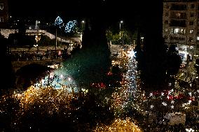 Illumination Of Christmas Tree In Athens