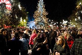 Illumination Of Christmas Tree In Athens