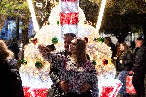 Illumination Of Christmas Tree In Athens