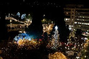 Illumination Of Christmas Tree In Athens