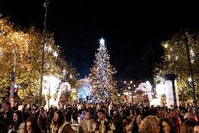 Illumination Of Christmas Tree In Athens