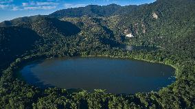 Aerial View Of Monticchio Lakes In Southern Italy