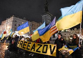 Protest In Support Of Ukraine In Krakow Continues