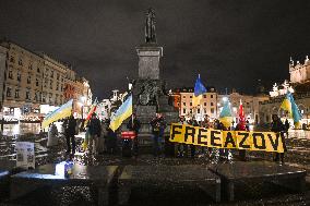 Protest In Support Of Ukraine In Krakow Continues