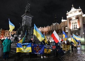 Protest In Support Of Ukraine In Krakow Continues