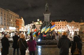 Protest In Support Of Ukraine In Krakow Continues