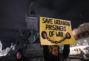 Protest In Support Of Ukraine In Krakow Continues