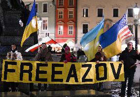 Protest In Support Of Ukraine In Krakow Continues