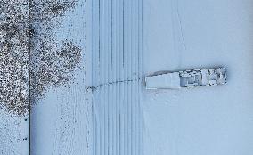 Small Boat Frozen On The Songhua River - China