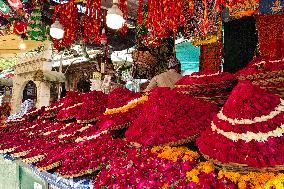 Shopkeepers Display Flowers In Ajmer - India