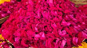 Shopkeepers Display Flowers In Ajmer - India