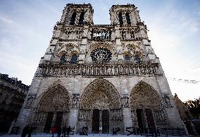 President Macron Visits Notre-Dame Cathedral One Week Before Its Reopening - Paris