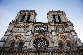 President Macron Visits Notre-Dame Cathedral One Week Before Its Reopening - Paris