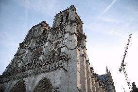 President Macron Visits Notre-Dame Cathedral One Week Before Its Reopening - Paris