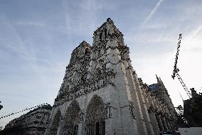 President Macron Visits Notre-Dame Cathedral One Week Before Its Reopening - Paris