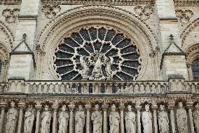 President Macron Visits Notre-Dame Cathedral One Week Before Its Reopening - Paris