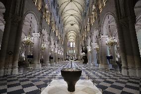 President Macron Visits Notre-Dame Cathedral One Week Before Its Reopening - Paris