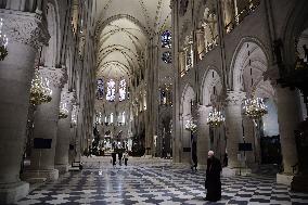 President Macron Visits Notre-Dame Cathedral One Week Before Its Reopening - Paris