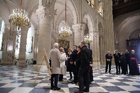 President Macron Visits Notre-Dame Cathedral One Week Before Its Reopening - Paris