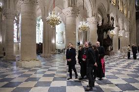 President Macron Visits Notre-Dame Cathedral One Week Before Its Reopening - Paris