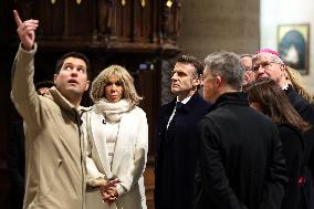 President Macron Visits Notre-Dame Cathedral One Week Before Its Reopening - Paris