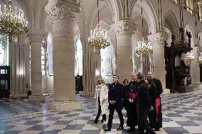 President Macron Visits Notre-Dame Cathedral One Week Before Its Reopening - Paris