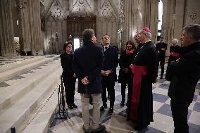 President Macron Visits Notre-Dame Cathedral One Week Before Its Reopening - Paris