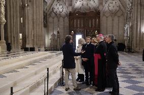 President Macron Visits Notre-Dame Cathedral One Week Before Its Reopening - Paris