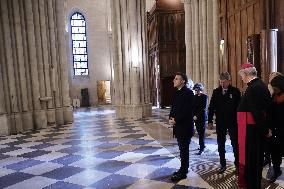 President Macron Visits Notre-Dame Cathedral One Week Before Its Reopening - Paris